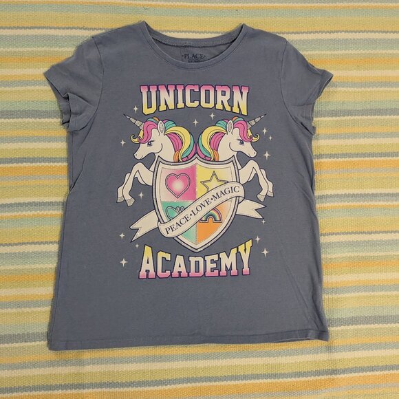 🛍️ BUNDLE ONLY • Girls Children's Place Unicorn Academy tshirt 10/12 - Picture 1 of 5